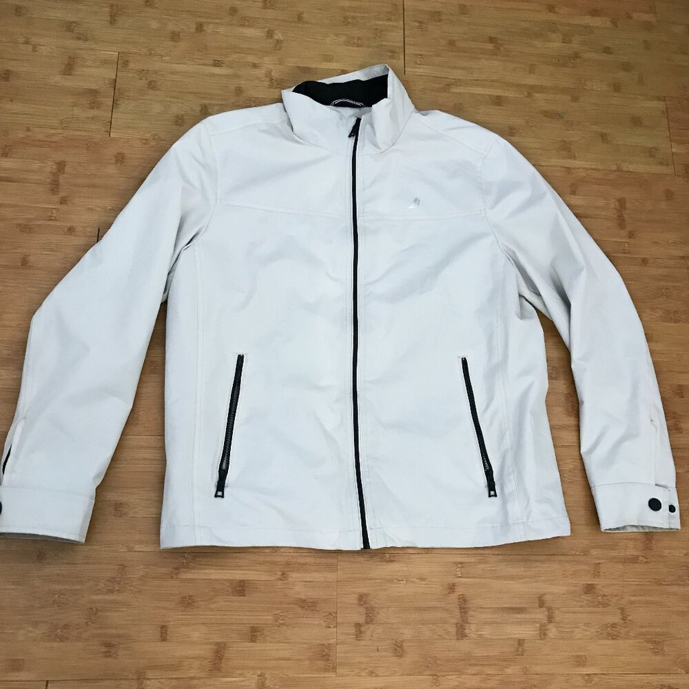 Nautica Windbreaker Golf Jacket Men Medium Beige Full Zip Long Sleeve Zip Pocket